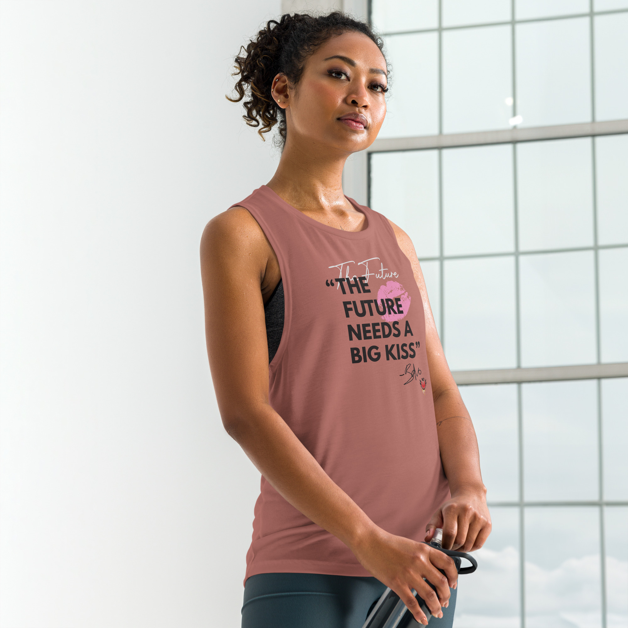 “The Future Needs a Big Kiss” Ladies’ Tank - Image 2